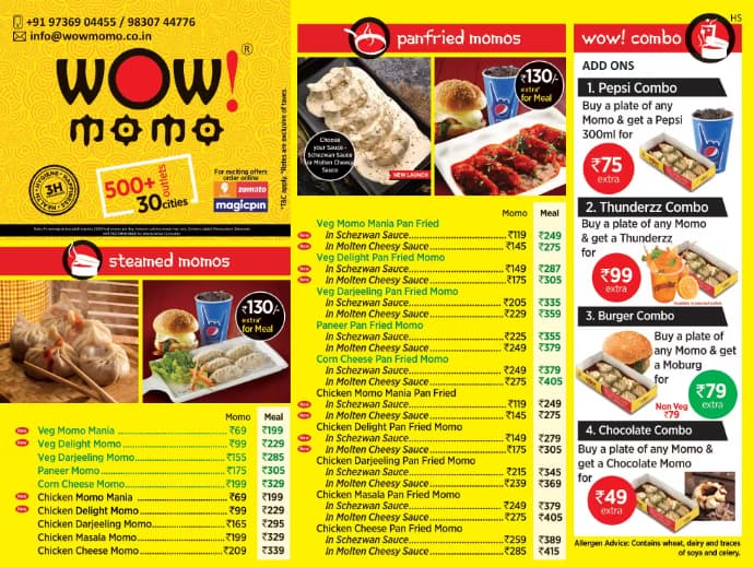 Menu of WOW Momo Chowk Lucknow