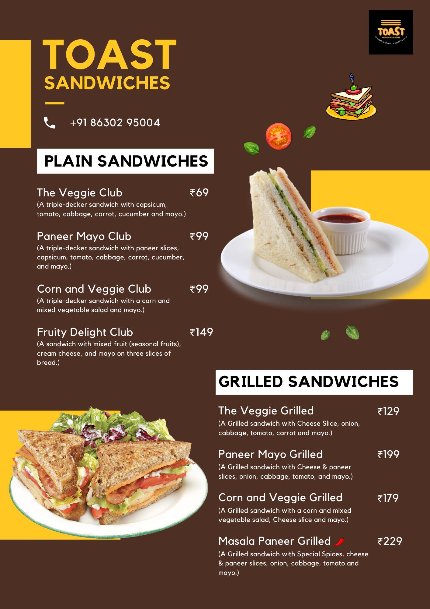 Menu of Toast, Alpha 1, Greater Noida