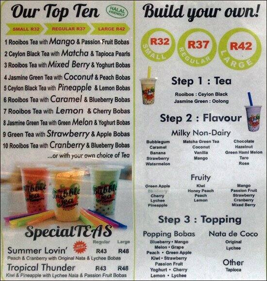 The Bubble Tea Company Menu, Menu for The Bubble Tea Company, V & A