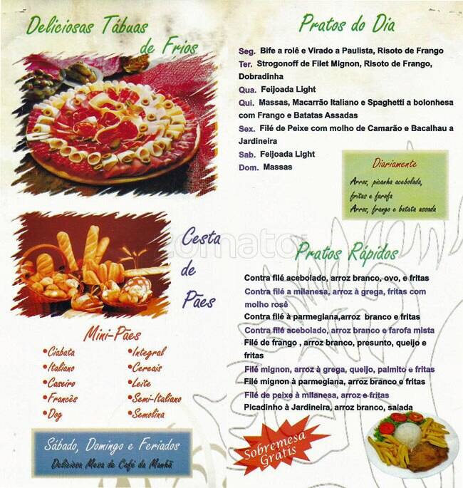 Padaria Santa Cândida cardápio
