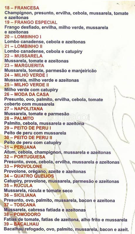Padaria Santa Cândida cardápio