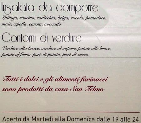 Menu di Ristorante San Telmo 
