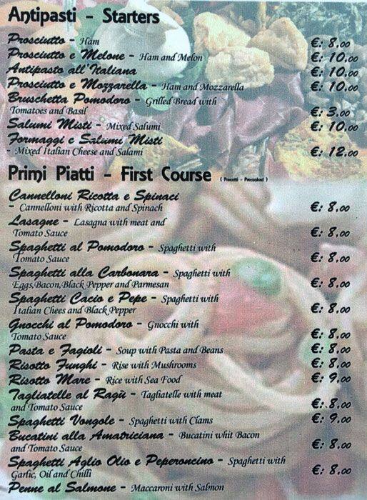 Menu di Caffetteria Faiola 