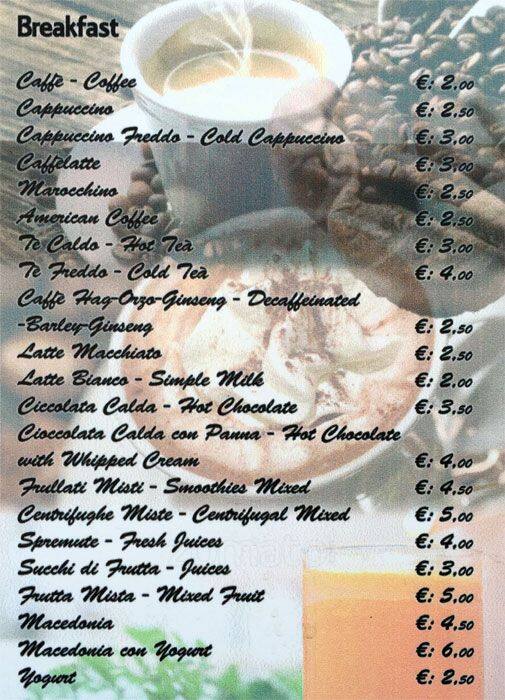 Menu di Caffetteria Faiola 