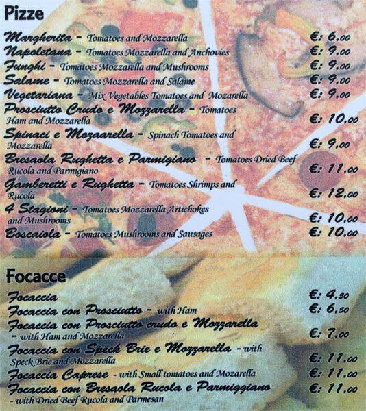 Menu di Caffetteria Faiola 