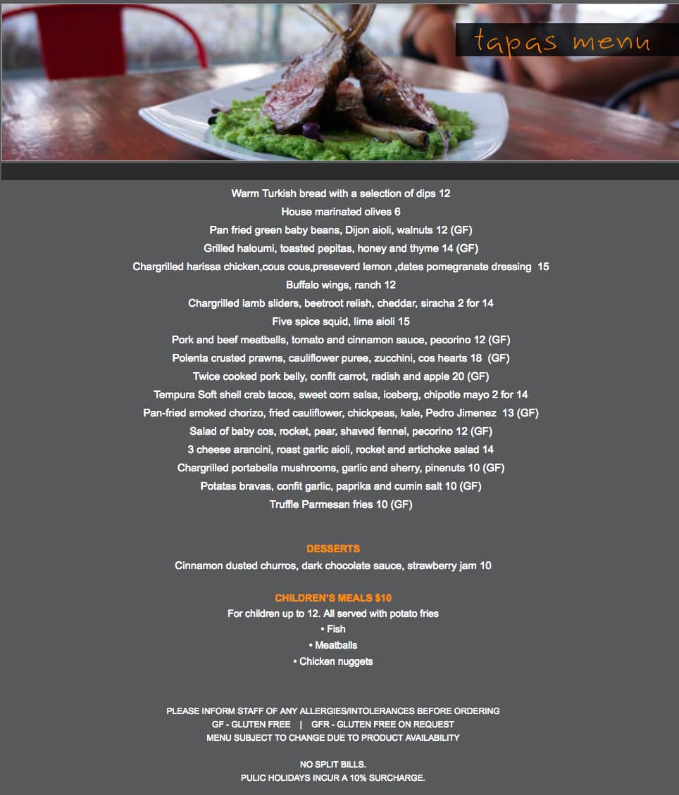 Menu at Splash Tapas Bar, Cronulla, Shop 2