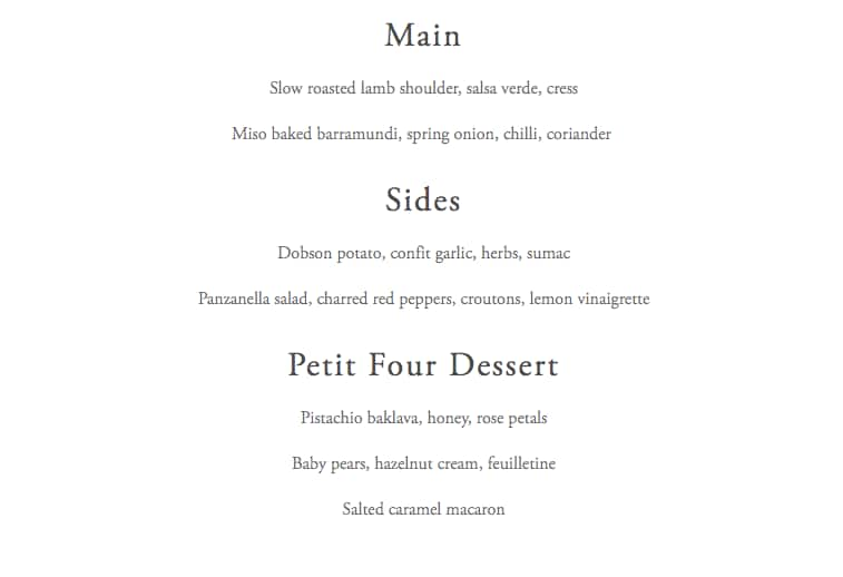 Menu at Stones of the Yarra Valley restaurant, Coldstream, 14 St Huberts Rd