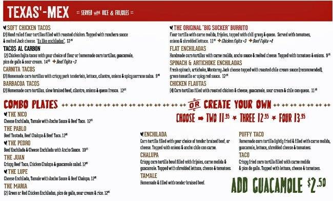 Menu at Lupe Tortilla restaurant, Shenandoah, I-45