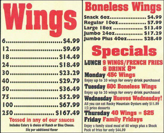 wing slingers menu