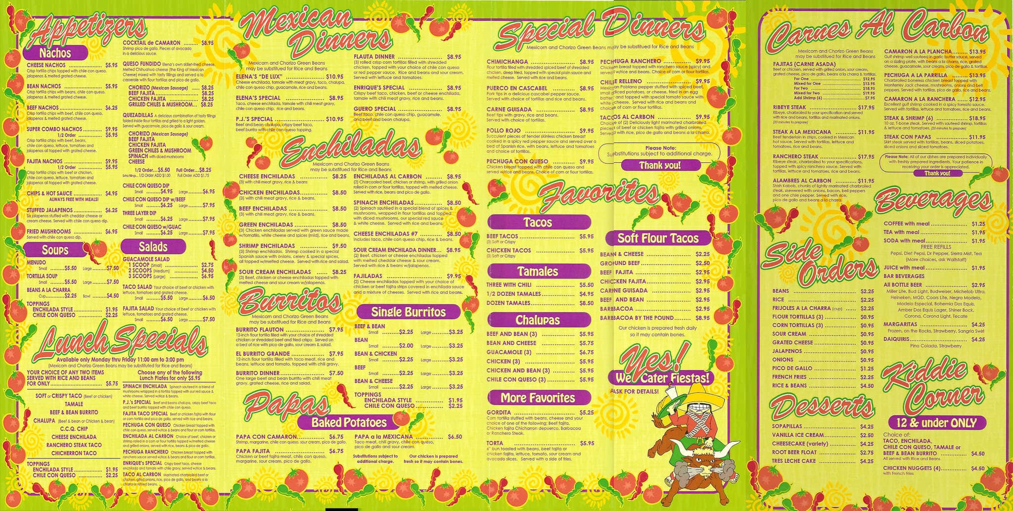 Elena restaurant menu