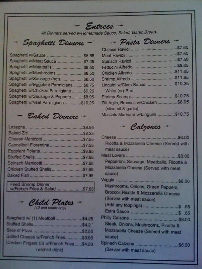 Menu at Alberto's Pizza pizzeria, Edgewater