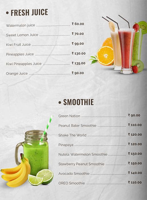 Menu at The Juice Bar, Surat, A354