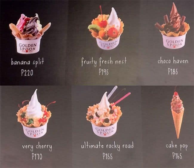 Menu at Golden Spoon desserts, San Juan, Theatre Mall Greenhills