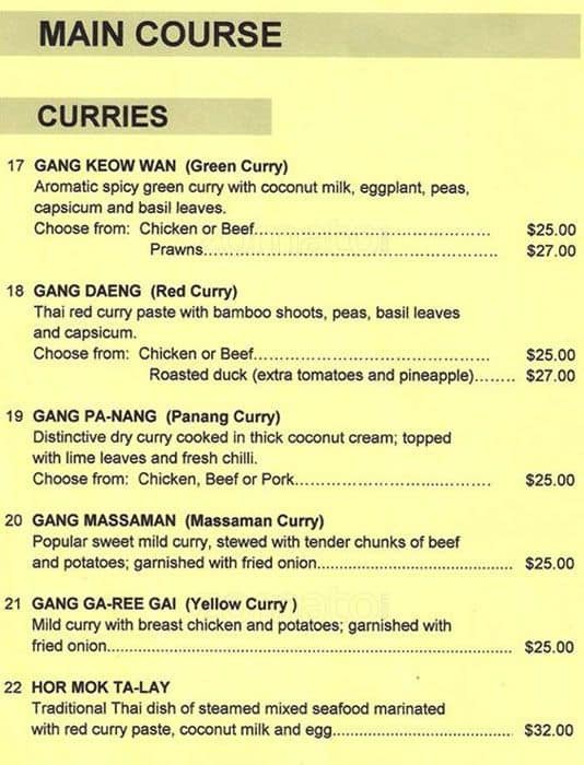 King I Thai Cuisine Menu Menu Untuk King I Thai Cuisine Guildford Perth