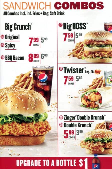KFC menu
