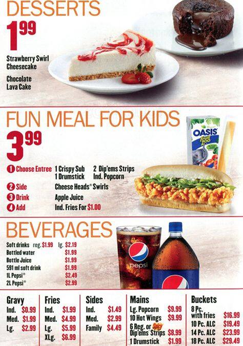 KFC menu