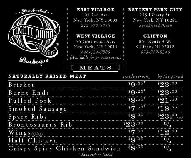 Mighty Quinns Barbeque Menu Urbanspoonzomato