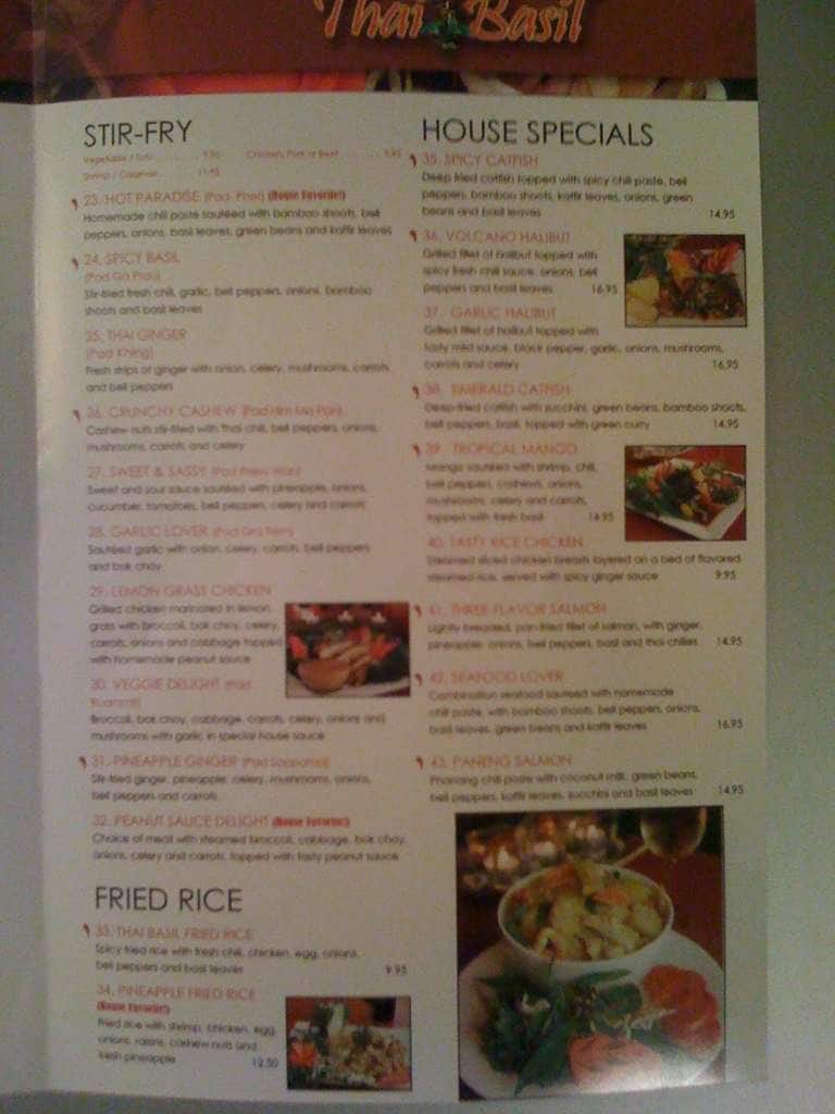 Menu at Thai Basil restaurant, Lake Oswego