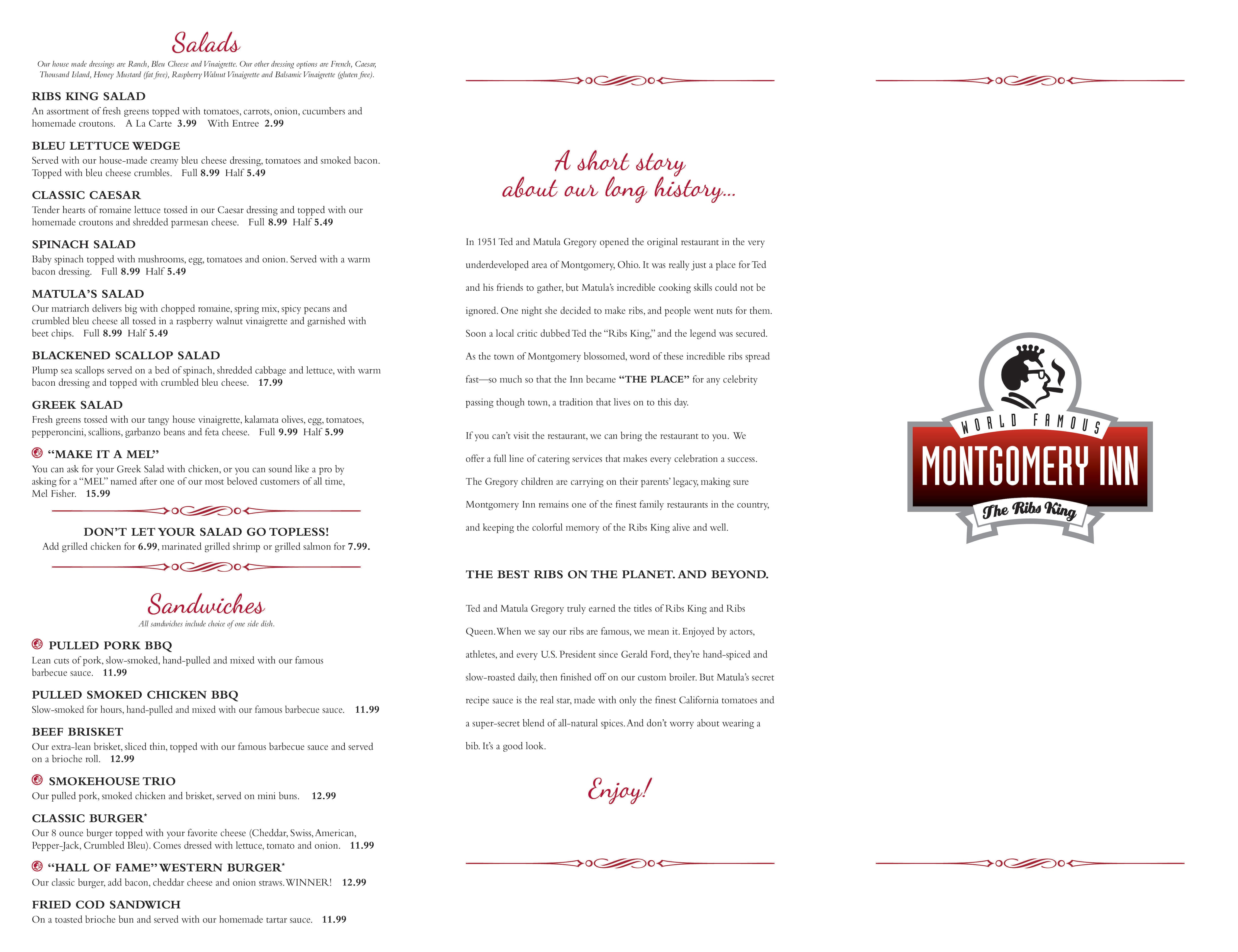 Menu At Montgomery Inn The Boathouse BBQ, Cincinnati, 925 Riverside Dr