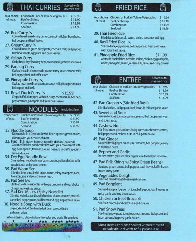 Menu at Tong Phoon Thai Restaurant, Fairview Heights