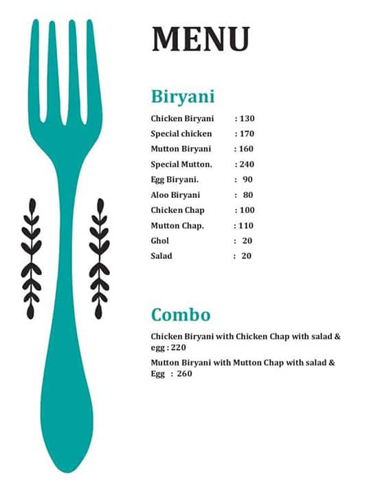 Menu of Royal Biryani, Tollygunge, Kolkata