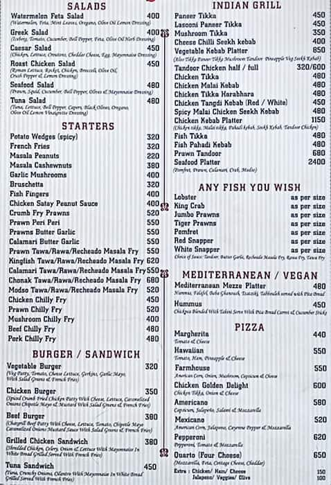 Menu of Fat Fish, Anjuna, Goa