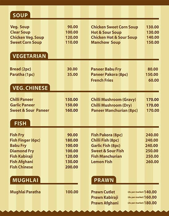 Dilruba Restaurant menu