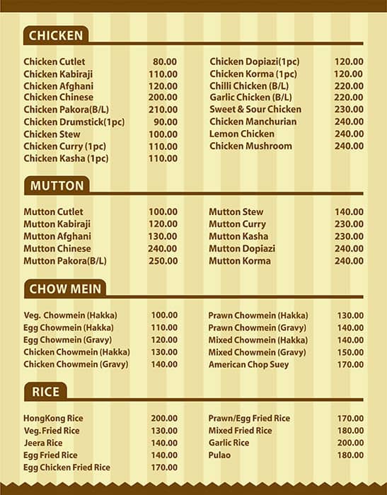 Dilruba Restaurant menu