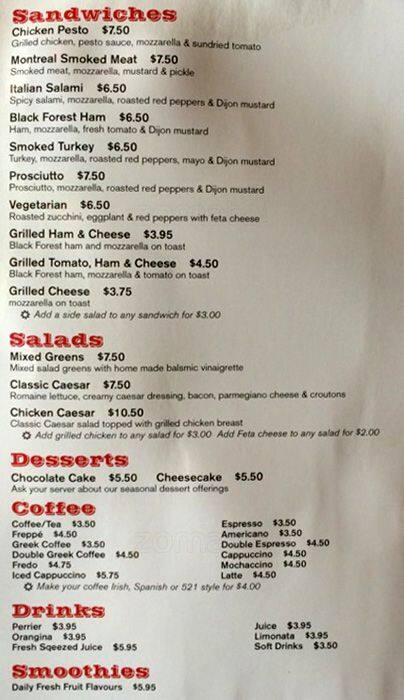 521 Cafe & Bar menu