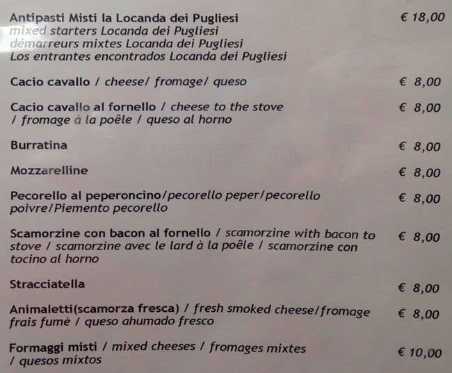 Menu di La Locanda dei Pugliesi 