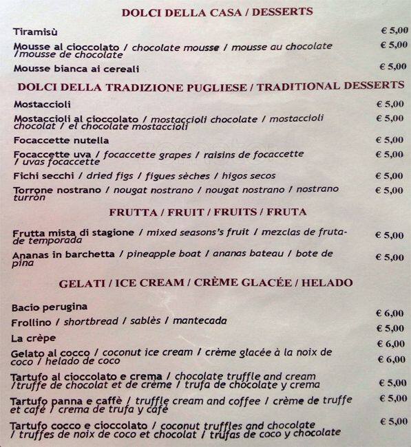 Menu di La Locanda dei Pugliesi 