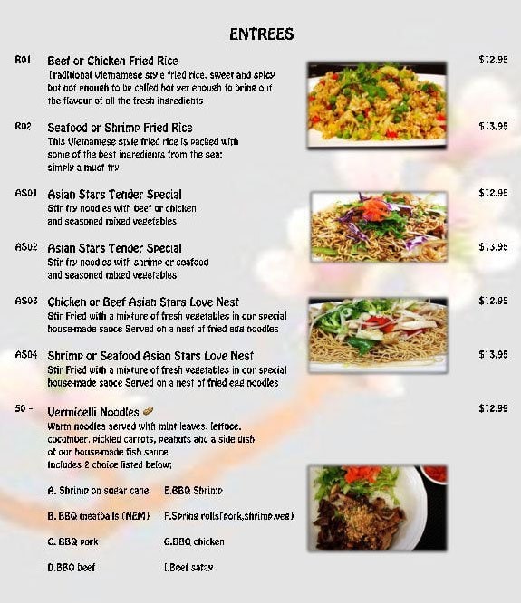 Menu at Asian Stars Restaurant, Ottawa