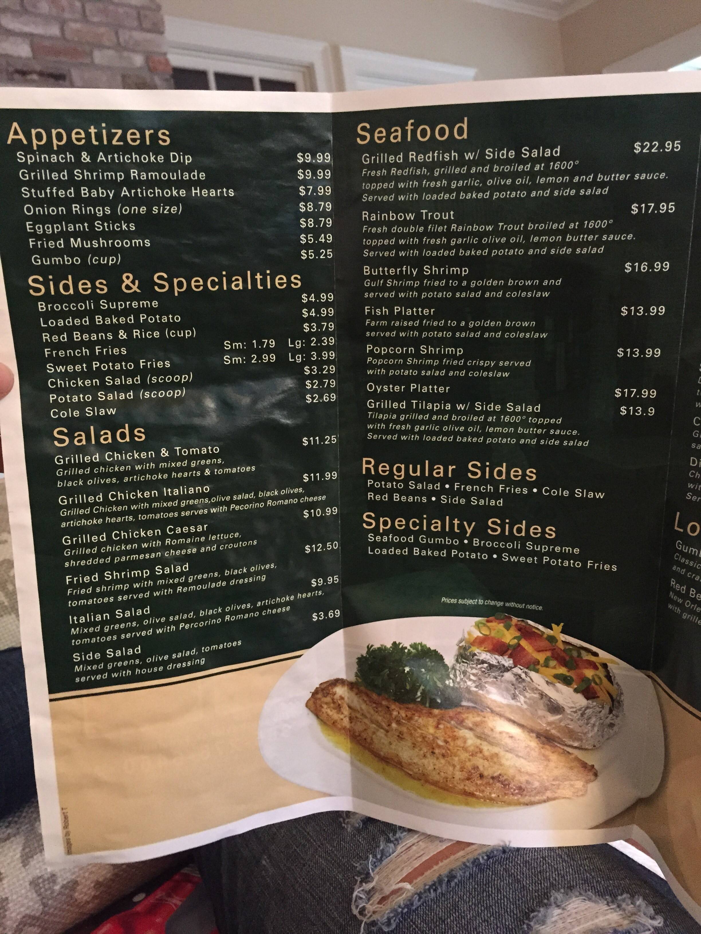 Menu at Dimartino's restaurant, Covington