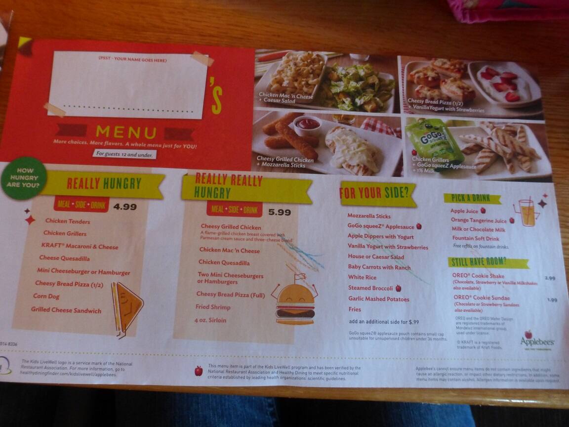 Applebees Menu Menu For Applebees Newark Wilmington