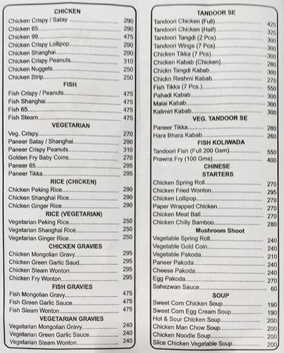 Café New York menu