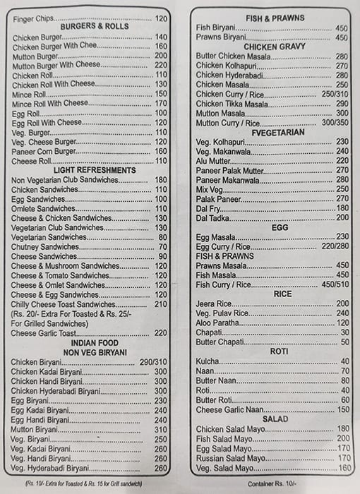Café New York menu