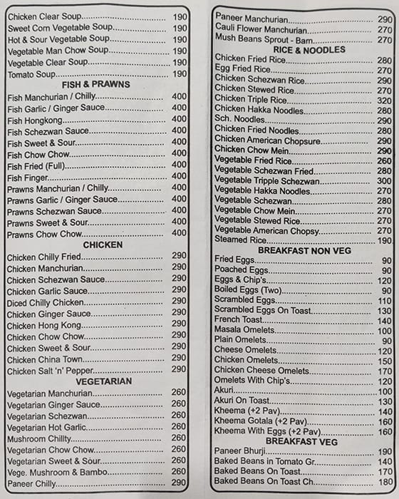 Café New York menu