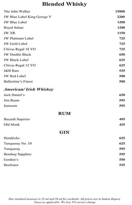 Rare Eastern Dining - Radisson Blu MBD Hotel menu