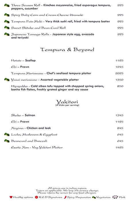 Rare Eastern Dining - Radisson Blu MBD Hotel menu