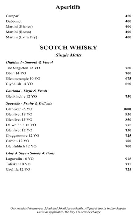 Rare Eastern Dining - Radisson Blu MBD Hotel menu