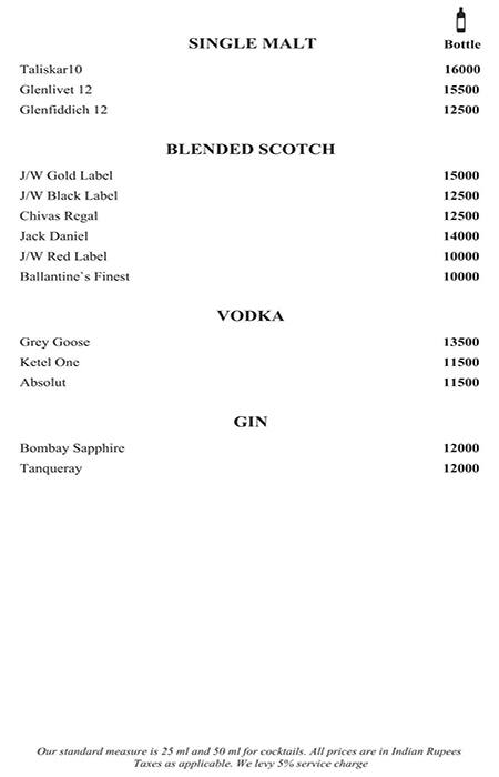 Rare Eastern Dining - Radisson Blu MBD Hotel menu