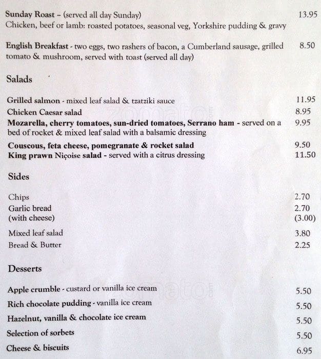 Menu at Duke of Kendal pub & bar, London, 38 Connaught St