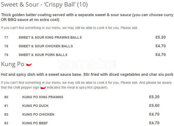 Ruby Takeaway Harborne menu