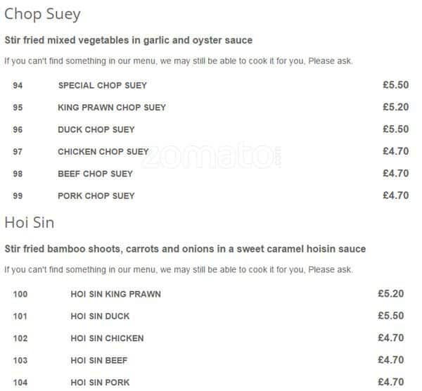 Ruby Takeaway Harborne menu