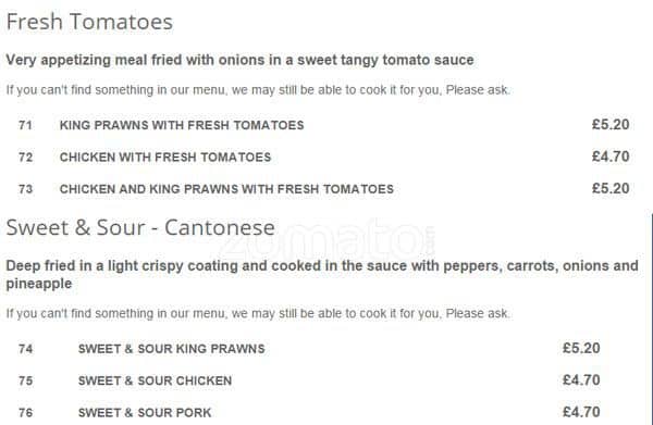 Ruby Takeaway Harborne menu