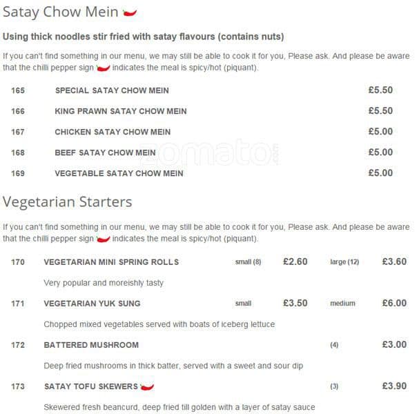 Ruby Takeaway Harborne menu