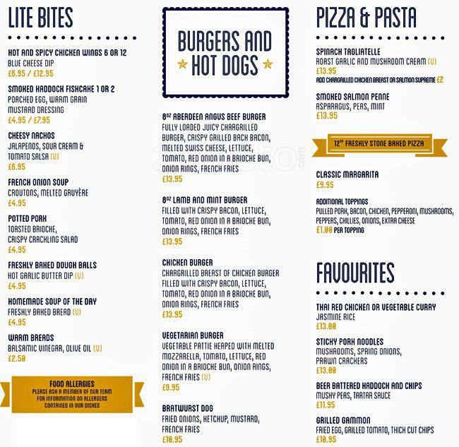 Jurys Inn menu