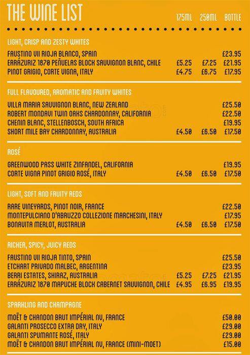 Jurys Inn menu