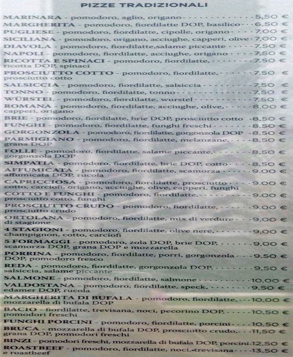 Menu di Pizzeria Naturale 