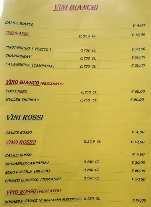 Menu di Pizzeria Naturale 